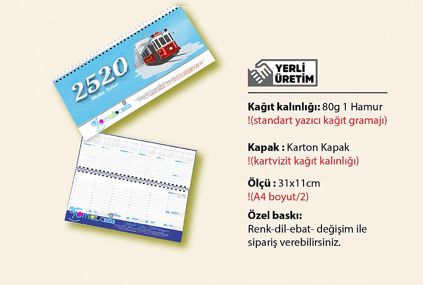 Masa Takvimi Haftalık Karton Kapak (Küçük Boy: 31x11 Cm)
