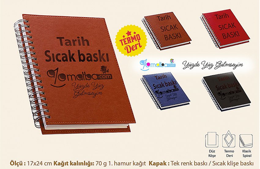 Spiralli Deri Ajanda kapak Baskılı(17x24 Cm) kod:101