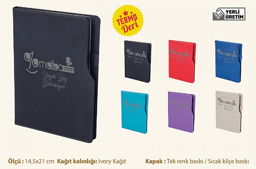Kalemli Deri Kapak Baskılı Defter(15x21 Cm) Kod:208