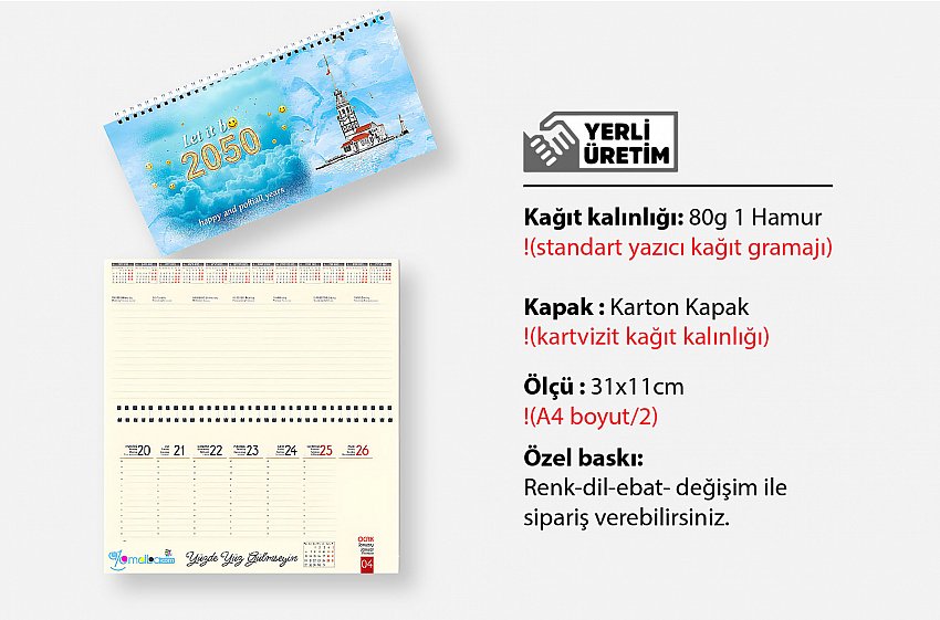 Kod 73 Masa Takvimi Haftalık (Büyük Boy 33x16 Cm