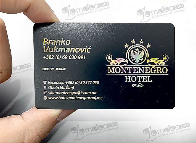 Siyah Mat Pvc Ön Arka Altın Hologram Varak Baskılı kartvizit