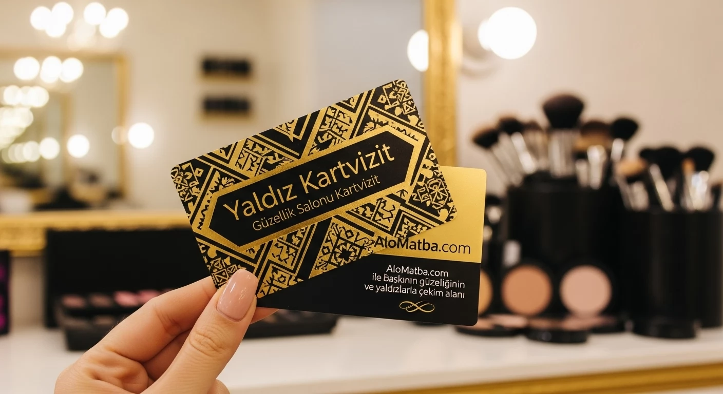 Güzellik Salonu Yaldız Kartvizit Baskı küçük görsel